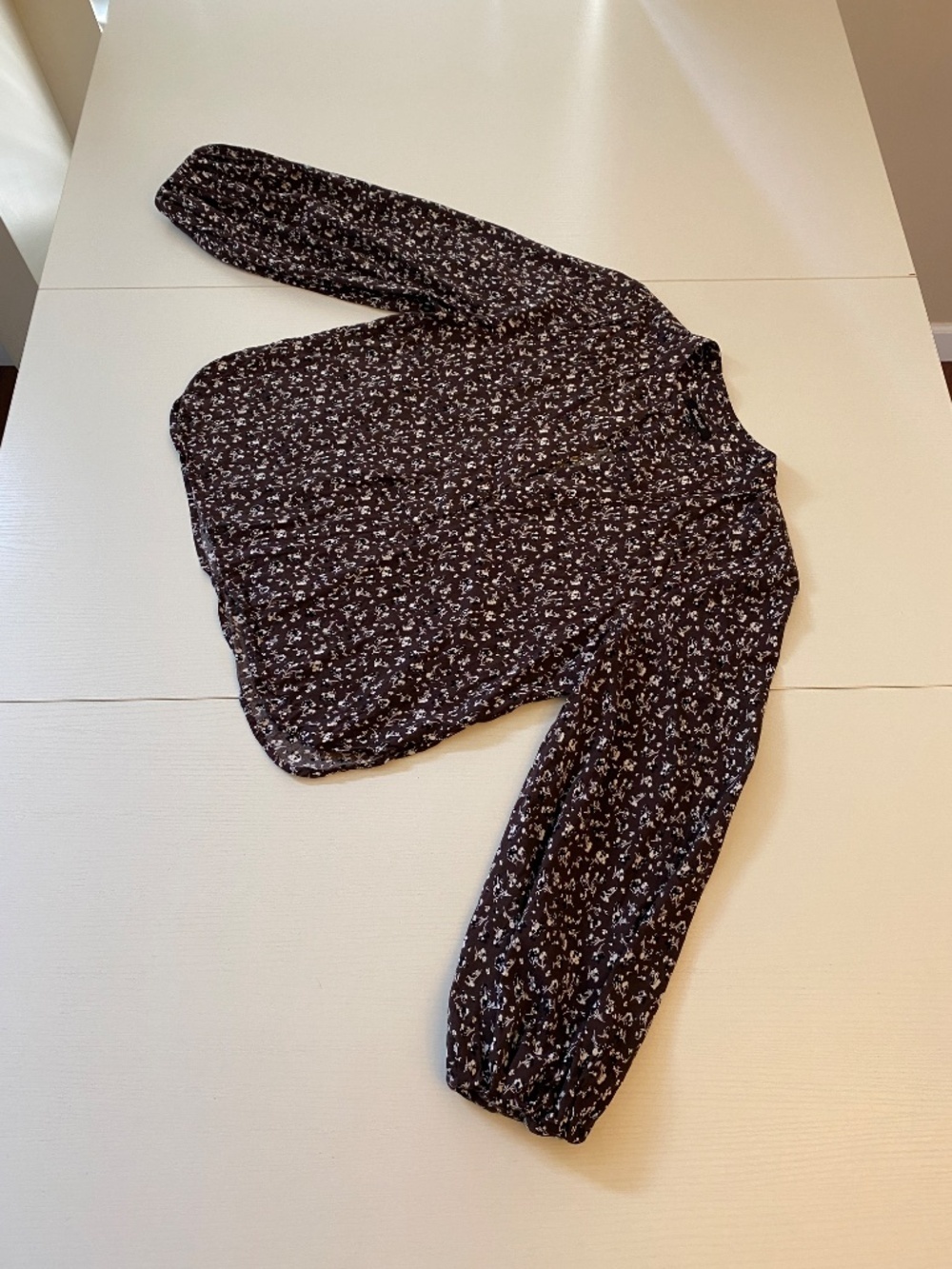 Madewell V-Neck Long-Sleeve Dark Carob Floral Top Size Large - Picture 5 of 16